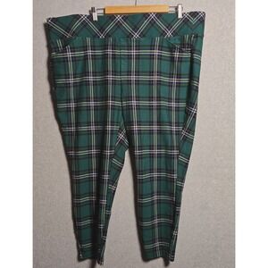 Torrid Pixie Women 4R Pull On Elastic Waist Green Tartan Plaid Stretch Crop Pant